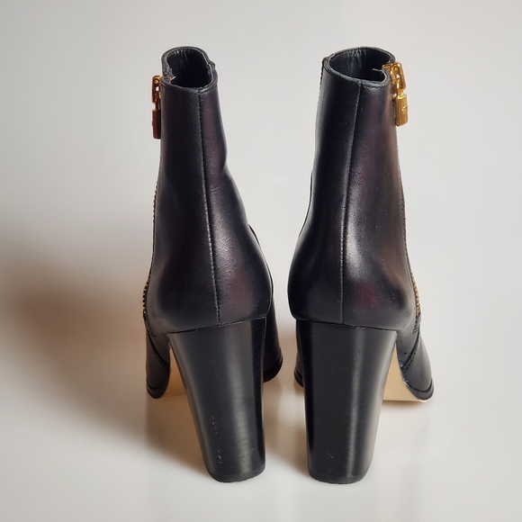 Michael Kors Frenchie Black Leather Round Toe Ankle Booties Stacked Heel Size 10 - Picture 3 of 6